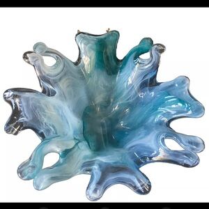 Artisan Glass Leaf Bowl - Blue and Green